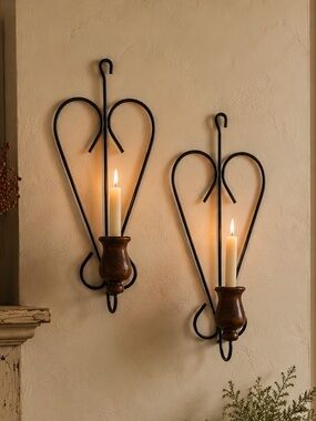 Vintage Home Interiors Heart Wall Sconces Candle Holders Country Cottage Decor